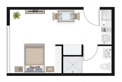 Floor plan for studio, 1 bath, 252 sqft